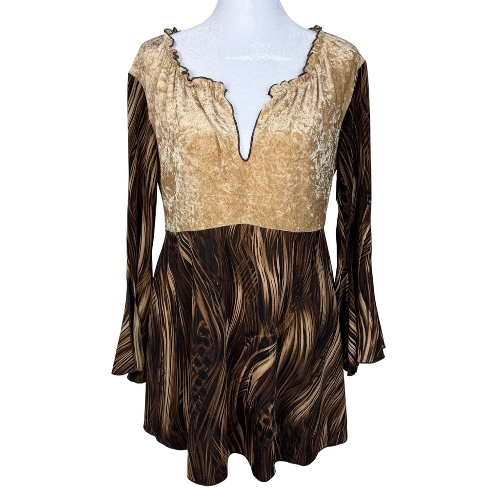 Tomorrow A Maternity Blouse Top Velvet Bell‎ Sleeve Tie Back Waist Small Y2K USA